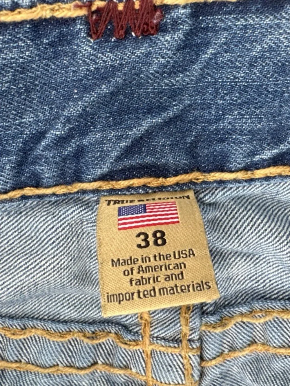 True Religion Ricky Jeans Mens 39x34 Relaxed Straight Flap Pocket Thick Stitch